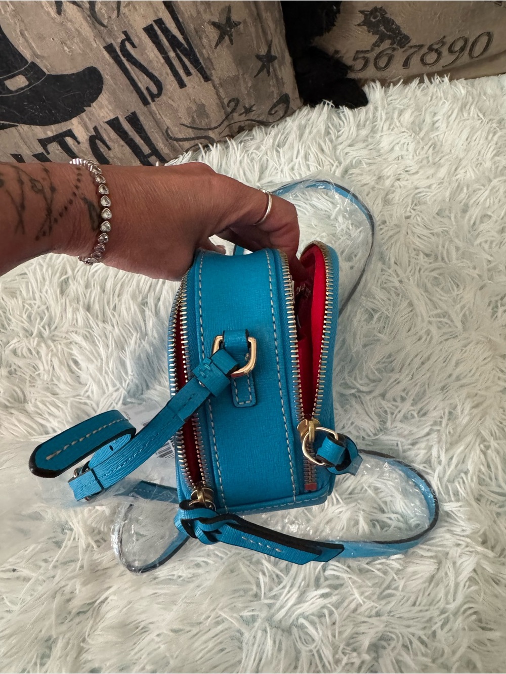 Dooney & Bourke Bright Turquoise Double-Zip Crossbody - Picture 5 of 8